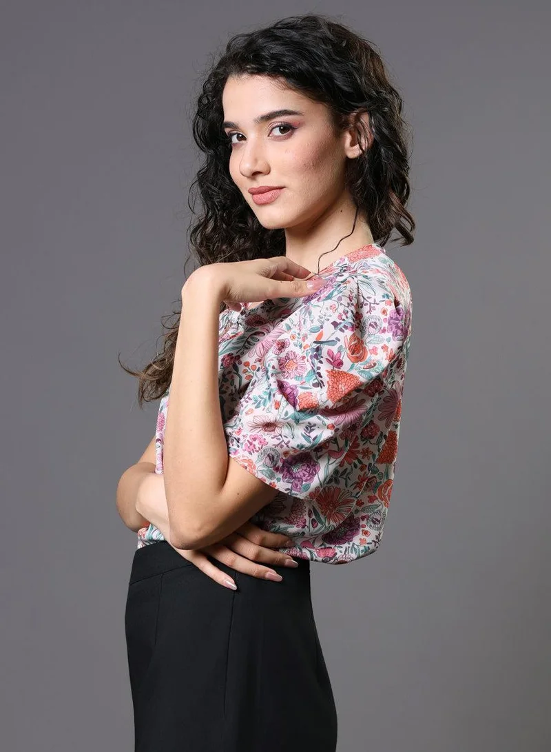 Zigzag  Pink Floral Printed Front Knot Top for Women | Best Price UAE